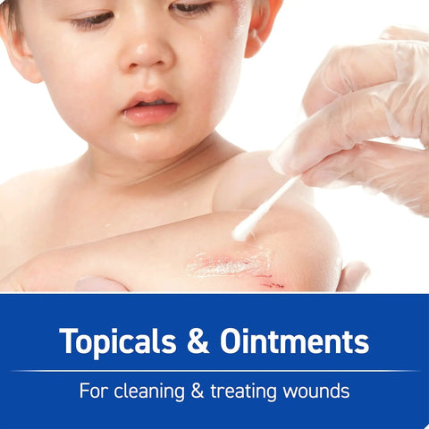 Applying ointment on child's arm for 110 Piece First Aid Kit With Physician Recommended Supplies For Travel Work School Home Car Emergency