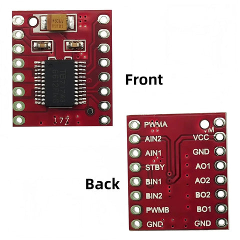 Front and back view of TB6612FNG Dual Channel DC Stepper Motor Driver Module Controller Board For Arduino Raspberry Pi ESP32 6 Pack