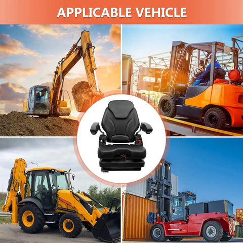 Highback Suspension Tractor Seat With Adjustable Back Fold Down Armrests for various heavy machines visible