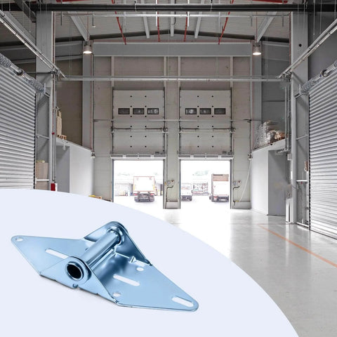2 Pack Heavy Duty Hinges For Garage Doors 14G Galvanized Steel in front of open garage warehouse