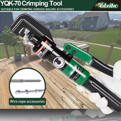 Hydraulic Cable Lug Crimper Kit 10 Ton Crimp Tool For 12 AWG To 00 AWG Electrical Terminals in use on deck with wire rope fittings.