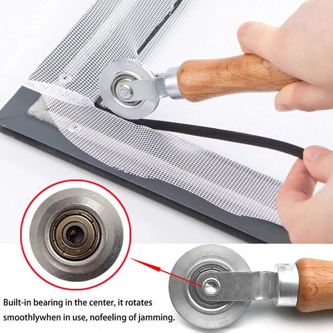 3 Piece Window Screen Tool Set With Wooden Handle Spline Roller And Nylon Bearing Wheels Mesh Screen Door Repair Kit