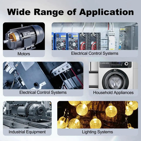 Wide range of application for Over And Under Voltage Protector With Adjustable Current And Voltage, 120VAC 63A, in various systems.