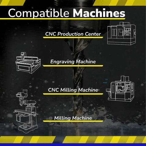 Diagram showing compatibility with CNC Production Center, Engraving Machine, CNC Milling Machine, and Milling Machine