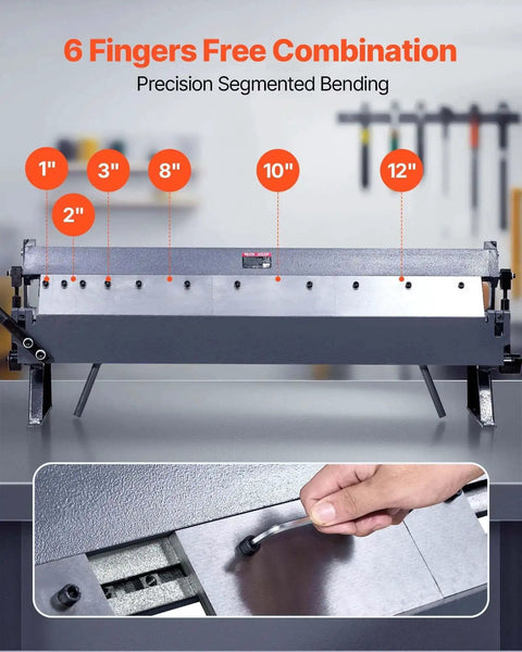 Box And Pan Brake 36 Inch Sheet Metal Bending Tool With 16 Gauge Mild Steel Capacity showing six fingers for precise bends