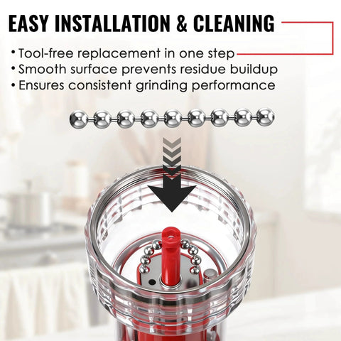 Replacement Chain And Ball Set For Wakit Grinder RollBotz, stainless steel assembly shown above electric herb grinder.