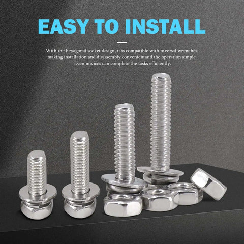 Heavy Duty M5 Screws And Nuts Set 260 Piece Stainless Steel Kit with washers displayed against background
