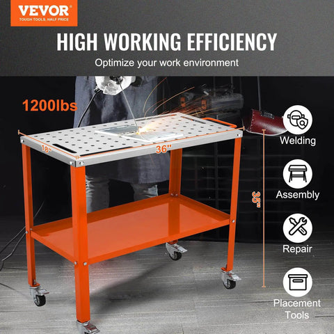Rugged 36 By 18 Inches Welding Table On Wheels With 1200 Pound Load Capacity Portable Metal Workbench With Locking Brakes