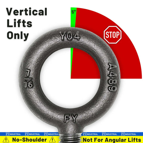 Set Of 10 No-Shoulder Lifting Eye Bolts, 7/16-14 By 1-3/8 Inch, Vertical Pull Only, Industrial Grade Carbon Steel 1035, focus on bolt.
