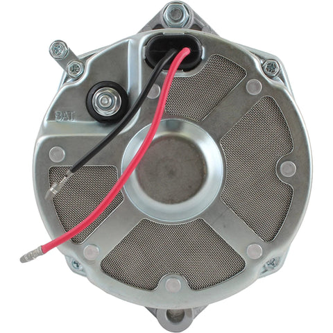 Rear view of Delco Marine 12V 105 Amp 3 Wire Alternator Replacement for Volvo Penta and Mercruiser Boats, showing wires and connectors.