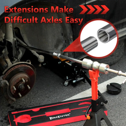 Inner CV Axle Puller Removal Tool With Slide Hammer And 48mm 63mm CV Joint Fork Adapters shown in use on a vehicle axle