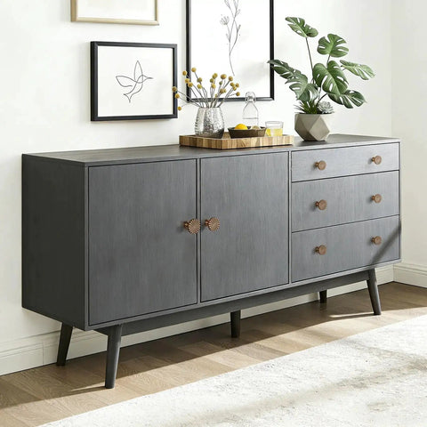 Gray cabinet with antique brass knobs from Antique Brass Cabinet Knobs Set 1.4 Inch Vintage Dresser Drawer Pulls 4 Pack.