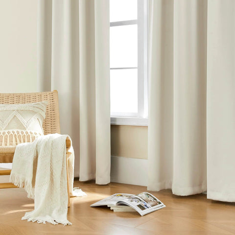 102 Inch Track Curtain Set With Ceiling Mount, Two Panels, Beige Blackout Drapes For Living Room Or Office in a room setting