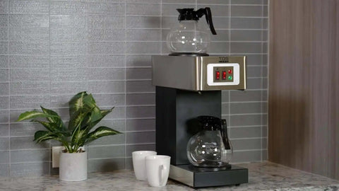 12 Cup Commercial Coffee Maker Stainless Steel Dual Brew Machine For Office And Restaurant on countertop with pots