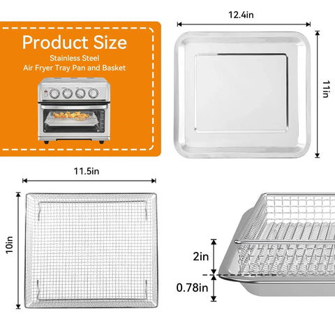 Replacement Stainless Steel Air Fryer Tray For Toaster Oven Models TOA-60 TOA-65 TOA-70 Mesh Basket Rack 12.4x11 in dimensions