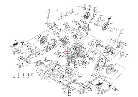 Hydra Fitness magnet eddy current brake flywheel exploded view showing internal mechanism components for elliptical