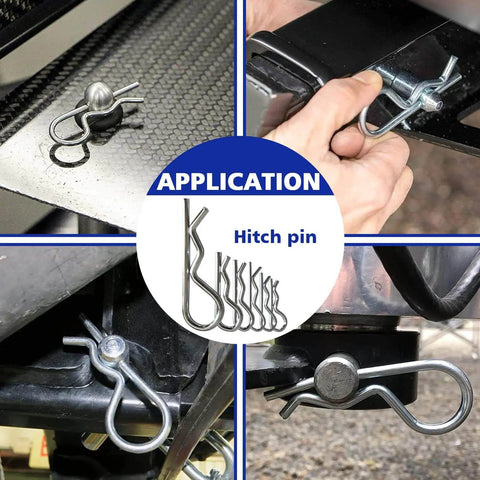 367 Piece Heavy Duty Hitch Pin Kit With R Clips Hair Pins Lynch Pins PTO Pins Cotter Pins Clevis Pins for equipment shown