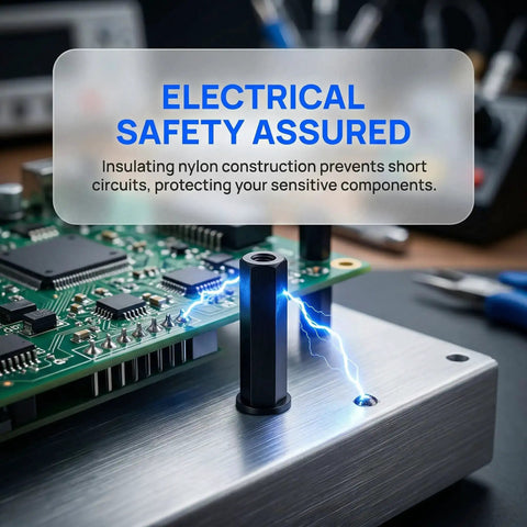 Go-To M3 Nylon Standoff Kit With 380 Pieces For PCB Mounting installed on circuit board demonstrating electrical insulation.