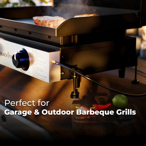 Side view of outdoor barbeque grill with Built Tough L Shaped Furniture Leveling Feet With Adjustable Height Up To 3.5 Inches