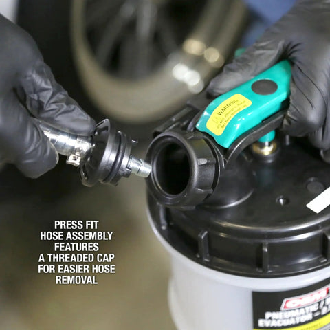 Manual Fluid Extractor Pump For Oil, Coolant, And Transmission Fluid, 1.4 Gallon Capacity, Hand Pump shown with hose cap