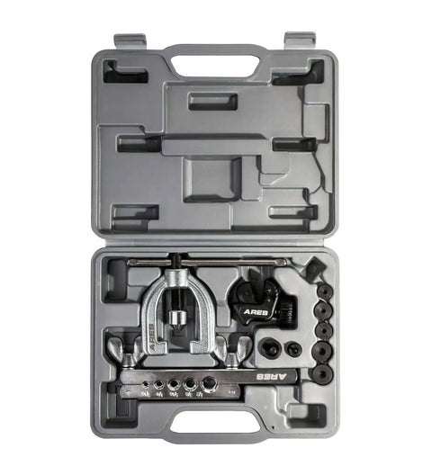 Heavy Duty Double Flaring Tool Set With Extra Adapters For Copper Aluminum Soft Steel Brake Lines And Brass Tubing in case