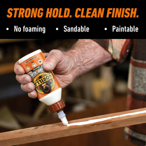 Applying Wood Glue 8 Ounce Bottle Natural Wood Color Indoor and Outdoor Water Resistant Bond for Woodworking Projects on wood