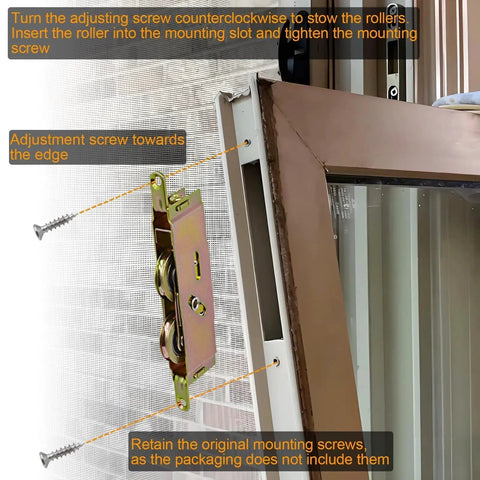 Tandem Replacement Sliding Patio Door Rollers Kit With 1-1/4 Inch Steel Ball Bearing Wheels being installed on a door frame
