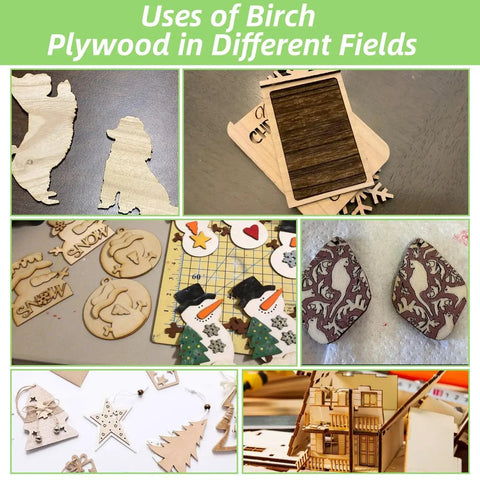 Various crafts and models made from 12 Pack Baltic Birch Plywood Sheets 16 By 12 By One Sixteenth Inch Unfinished Wood For Arts And Crafts Pyrography Wood Engraving Laser Cutting Burning Painting And Architectural Model Making DIY Friendly