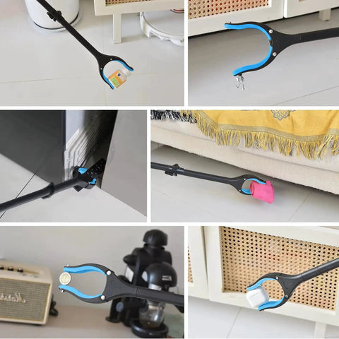 Extra Long Grabber Reacher Tool Set 38 Inch And 44 Inch Extendable Reachers For Seniors And Disabled with items picked up in various scenarios.