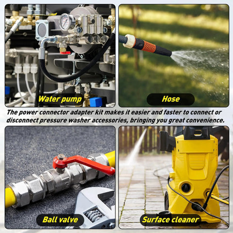 Workhorse One Quarter Inch NPT Quick Connect Fittings Kit For Pressure Washers Stainless Steel Ball Lock Adapters shown on pressure washer system