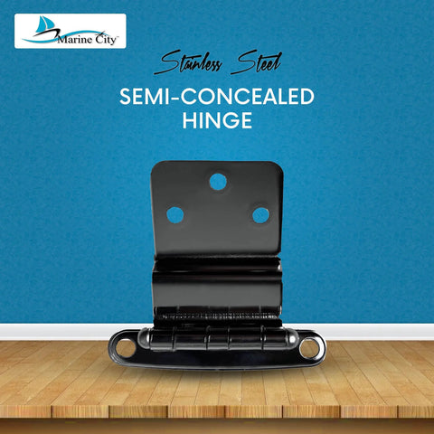 Marine City 304 stainless steel semi-concealed hinge with three mounting holes for marine cabinets.