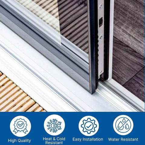 Close-up of installed Double Panel Sliding Door Track Kit 96 Inch Vinyl Bottom Rail For Patio Doors Heavy Duty Replacement Track