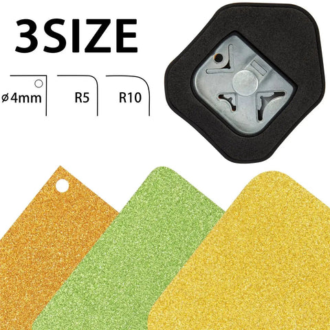 3 In 1 Corner Rounder Punch Set With 4mm Circle Cutter Plus 5mm And 10mm Radii for scrapbooking, card making, photo borders.