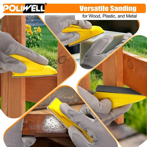 Worker using 120 Pcs Micro Detail Sandpaper Kit With Storage Box 3.5 Inch By 1 Inch Hand Sanding Block on wood, metal, plastic surfaces