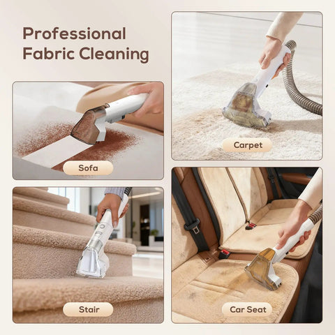 Powerful 15KPa Portable Carpet And Upholstery Cleaner From Ailltopd With Deep Stain Removal For Sofa Couch Car Seat Pet Accidents Two Brush Heads And Cleaning Solution Included used on sofa, carpet, stair, and car seat.