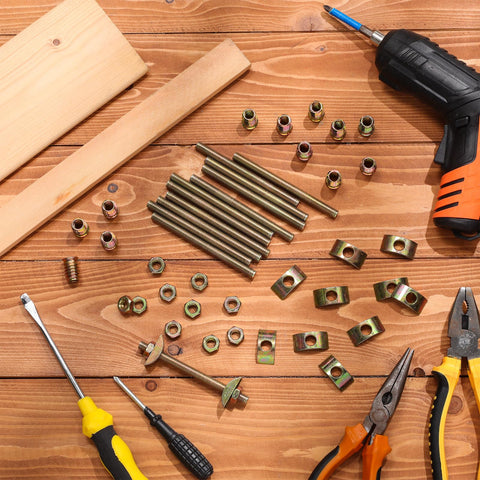 Four In One Bed Frame Connector Kit M8x100mm For Furniture Assembly Includes Bolts Nuts Long Nuts Half Moon Spacers And Wardrobe Hardware 12 Sets Standard Size M8 Fasteners For Beds Panels And Cabinets Durable Easy Install