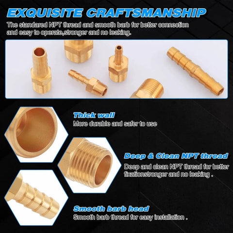 Brass Hose Barb Fittings Kit For Air Water And Fuel Lines KOOTANS with focus on NPT threads and barb durability