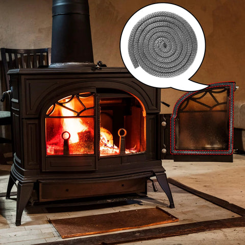 Wood stove door gasket rope seal, 1in x 98in fiberglass rope for wood stoves and fireplaces