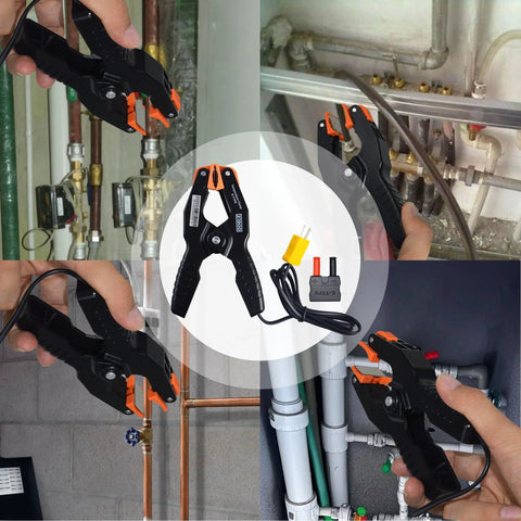 ZIBOO 69140 K-Type pipe thermometer clamp set (4) with sensor probes for HVAC/Multimeter, Klein Tools compatible