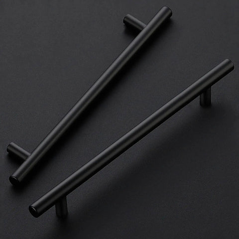 Matte Black 10 Inch Cabinet Handles Set For Kitchen Cabinets Stainless Steel Drawer Pulls on black background