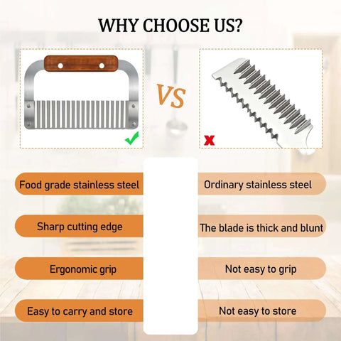 Comparison of Crinkle Cutter Wave Slicer Set Of 2 For Potatoes And Veggies By HOLEPU versus standard slicer shows benefits of HOLEPU model.