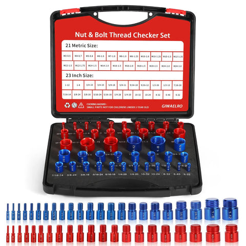 Nut And Bolt Thread Gauge Kit 44 Piece Case With Detachable Gauges 23 Inch And 21 Metric Sizes displayed in organized compartments.