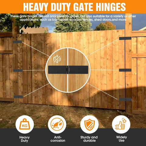 Heavy Duty Gate Hinges 270 Degree Adjustable For Wood Fence And Barn Door With Screws Two Pack Double Layer Folding Butt Hinges Kit on wooden gate