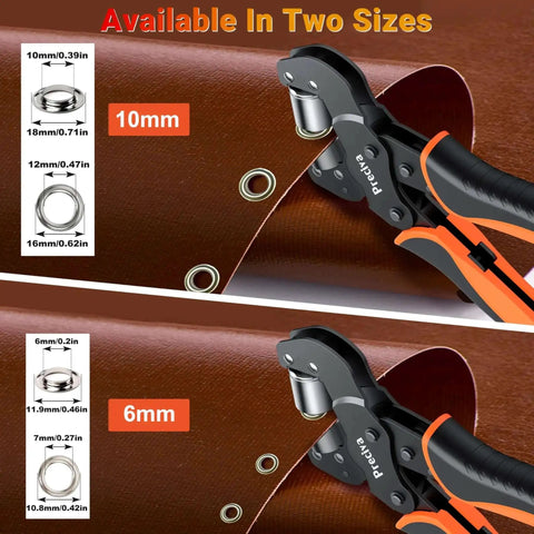Interchangeable Double Head Grommet Kit Pro Grade With Three Eighths Inch And One Quarter Inch Dies, two grommet sizes, tool set shown.
