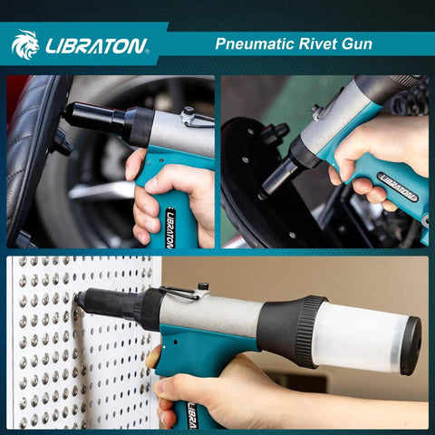 Beefy Heavy Duty Pneumatic Rivet Gun Kit With Self Suction Design Fast Air Riveter for Auto Repair, Pro Grade Pop Rivet Tool