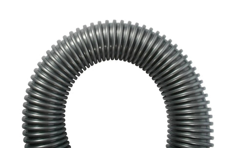 Close-up of 30 Ft Go-To Premium Shop Vacuum Extension Hose With 2 Tank Adapters And 1.25 Inch Curved End, Silver