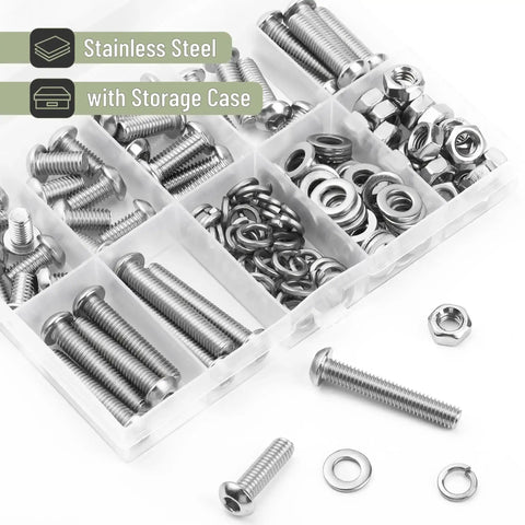 Nuts And Bolts Assortment Kit With 146 Pieces Stainless Steel Hardware Set Including M6 Screws and Washers