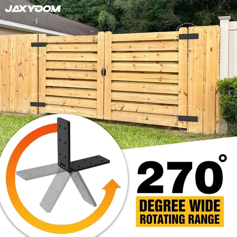 Heavy Duty Gate Hinges 2 Pack 270 Degree Adjustable Butt Folding Door Hinge With Screws installed on a wooden fence gate
