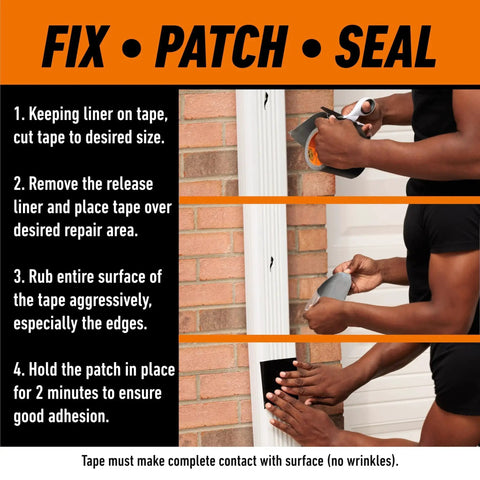 Instructions for using Waterproof Patch And Seal Tape Black 4x10 Inch for permanent leaks and repairs on brick surface.