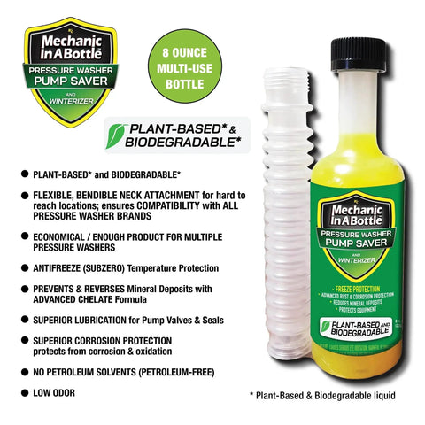 Pressure Washer Pump Saver and Winterizer Plant Based Biodegradable Formula Fights Rust and Corrosion Two Pack Bottle and Hose